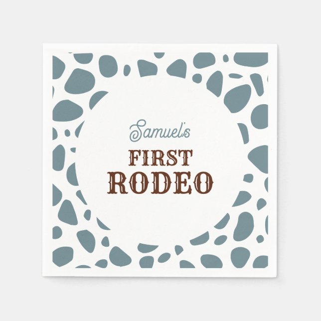 First Rodeo Wild West Blue Boy First Birthday Napkin (Front)