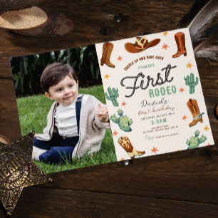 First rodeo Wild West Boy 1st Birthday Photo Invitation
