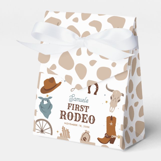 First Rodeo Wild West Boy First Birthday Beige Favour Box (Front Side)