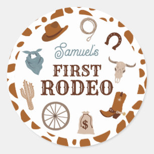 First Rodeo Wild West Brown Boy First Birthday Classic Round Sticker
