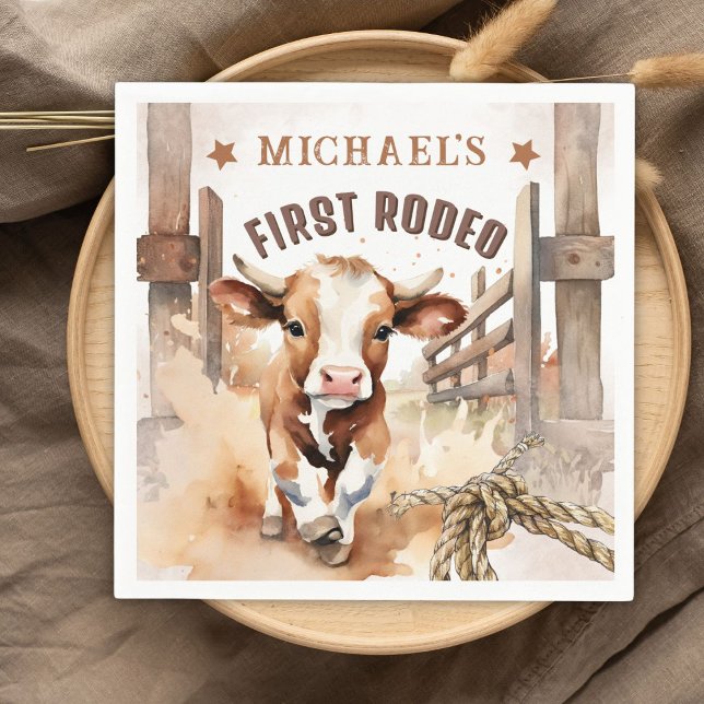 First RODEO | Wild West Bull Cowboy 1st Birthday Napkin (Creator Uploaded)