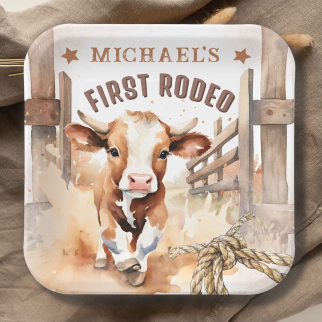 First RODEO | Wild West Bull Cowboy 1st Birthday  Paper Plate (Creator Uploaded)