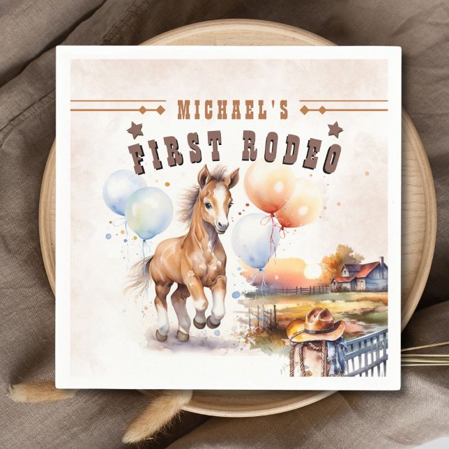 First RODEO | Wild West Cowboy 1st Birthday Boy  Napkin (Creator Uploaded)