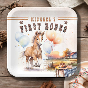 First RODEO   Wild West Cowboy 1st Birthday Boy Paper Plate