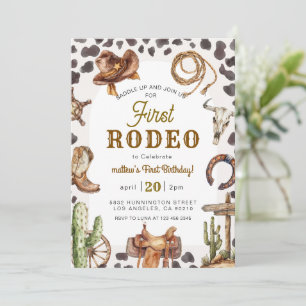 First Rodeo Wild West Cowboy Birthday Invitation