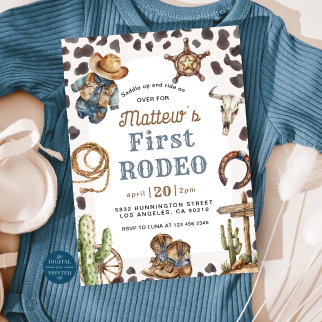 First Rodeo Wild West Cowboy Birthday Invitation (Creator Uploaded)