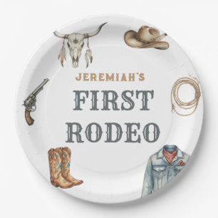 First Rodeo Wild West Cowboy Blue Birthday Paper Plate