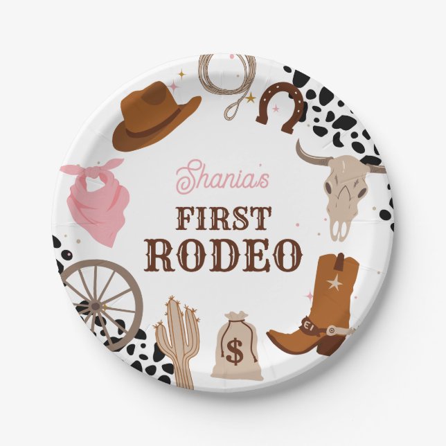 First Rodeo Wild West Cowgirl First Birthday Paper Plate (Front)