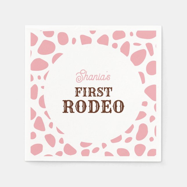 First Rodeo Wild West Pink Girl First Birthday Napkin (Front)