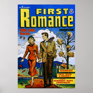 First Romance Autumn Love Vintage Comics Poster