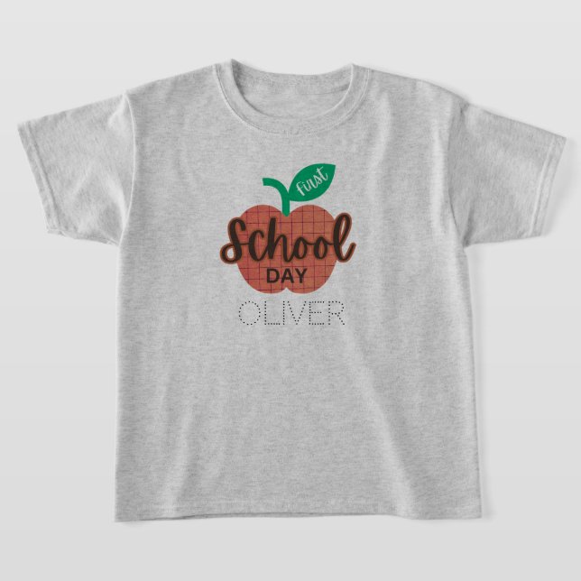 First school day back to school apple personalised T-Shirt (Laydown)