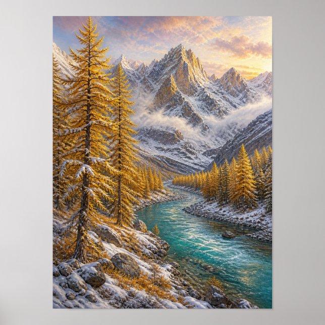 First Snow Larch Valley 12x16 Poster (Front)