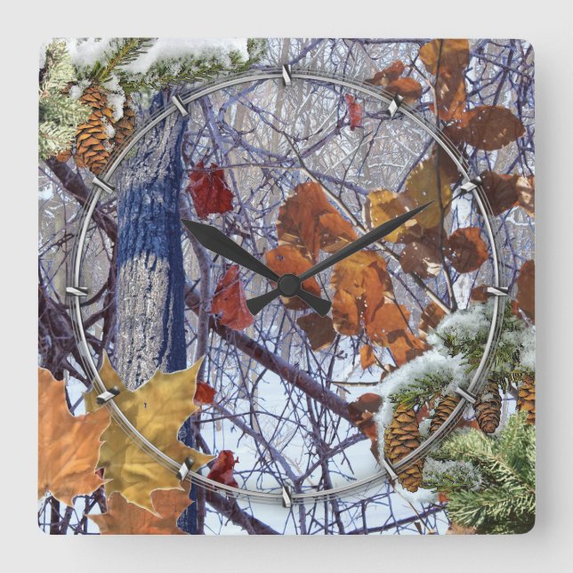 First Snow Winter Camouflage Style Square Wall Clock (Front)