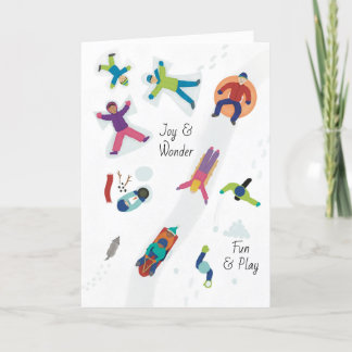 First Snow Winter Children Playing Snow Angels Holiday Card