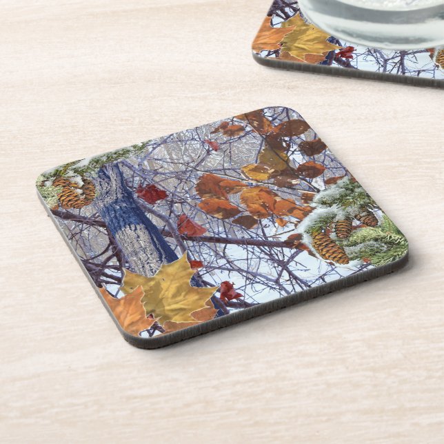 First Snow Winter Forest Camo Print Coaster (Left Side)