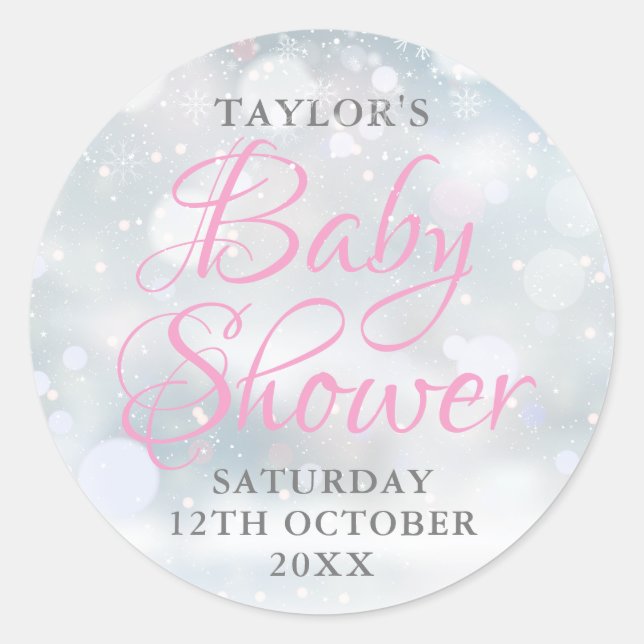 First Snowflakes baby shower Classic Round Sticker (Front)