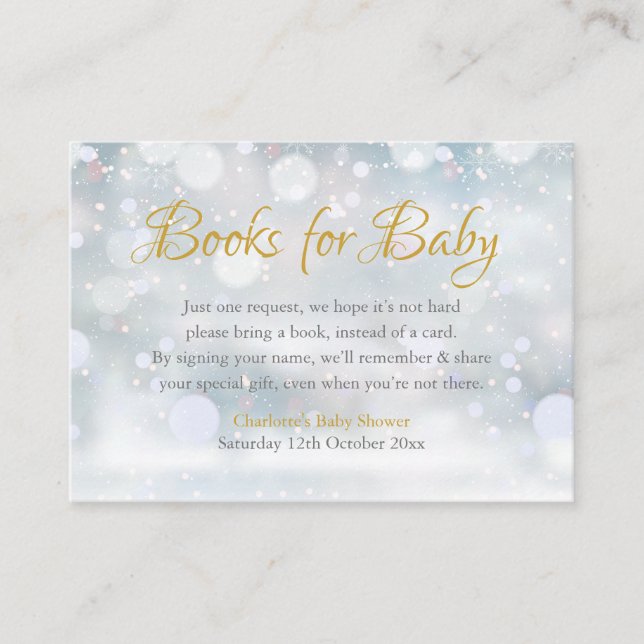 First Snowflakes Book Request Baby Shower Enclosure Card (Front)