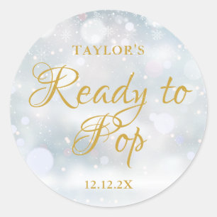 First Snowflakes Ready to Pop baby shower Classic Round Sticker