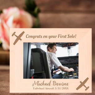 First Solo Pilot & Airplane Congratulations Custom Etched Frames