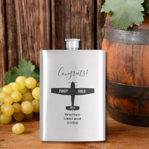First Solo Simple Aeroplane, Personalised Aviation Hip Flask