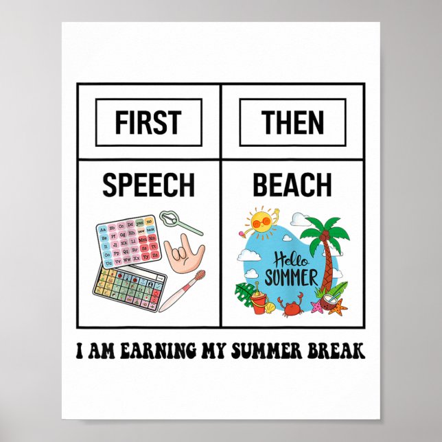 First Speech Then Beach Funny Speech Therapy Summe Poster (Front)