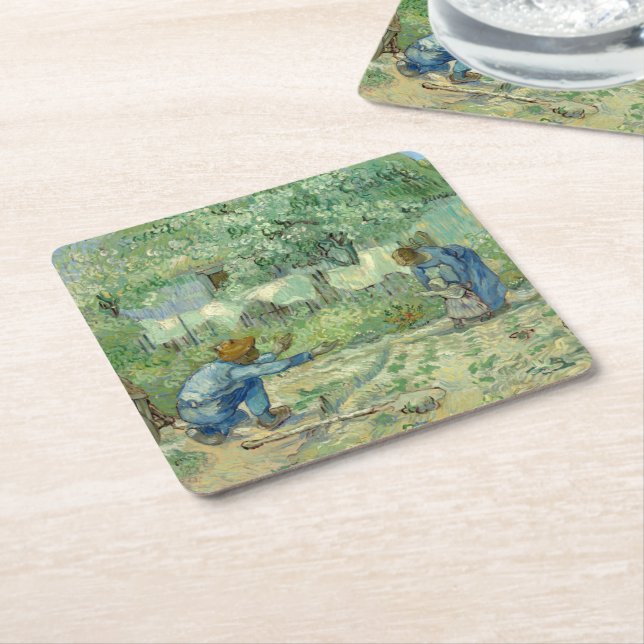First Steps, after Millet by Vincent Van Gogh Square Paper Coaster (Angled)