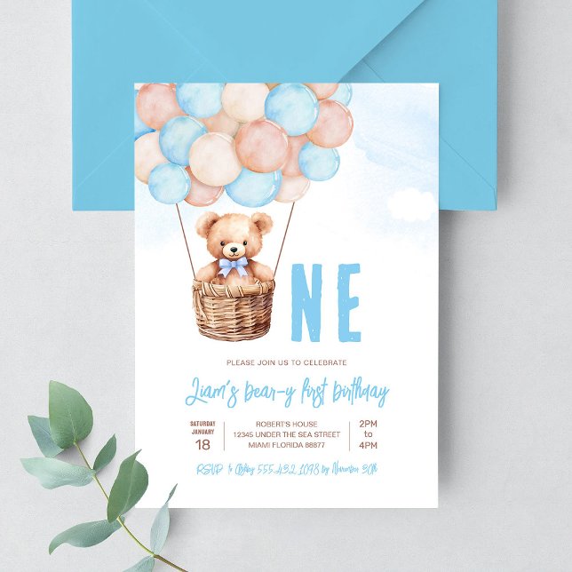 First Teddy Bear Boy Boho 1st Birthday Invitation (Creator Uploaded)