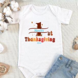 First Thanksgiving Add a Name and a Year white   Baby Bodysuit