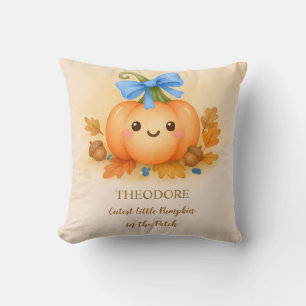 First Thanksgiving for Baby Boy with Pumpkin Cushion