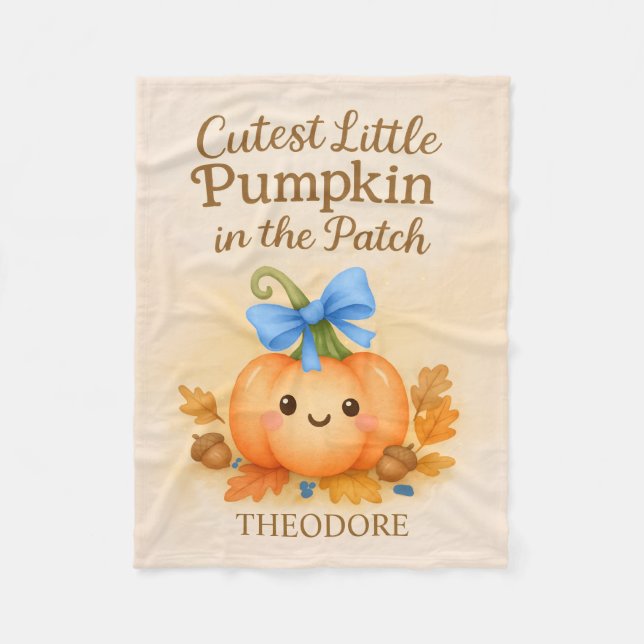 First Thanksgiving for Baby Boy with Pumpkin Fleece Blanket (Front)