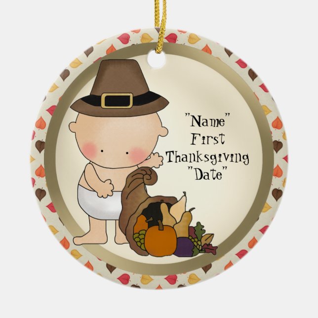 First Thanksgiving Holiday add words ornament (Front)