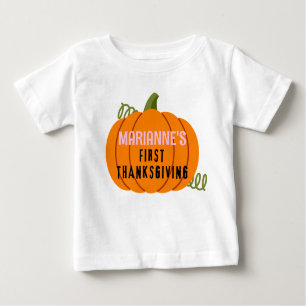 First Thanksgiving Pumpkin Personalised Name Baby T-Shirt