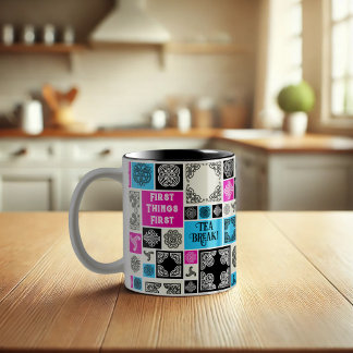 First Things First Tea Break! Funny Magenta & Blue Two-Tone Coffee Mug
