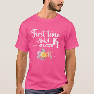 First Time AMA est 2025 Cute Flower Family Announc T-Shirt
