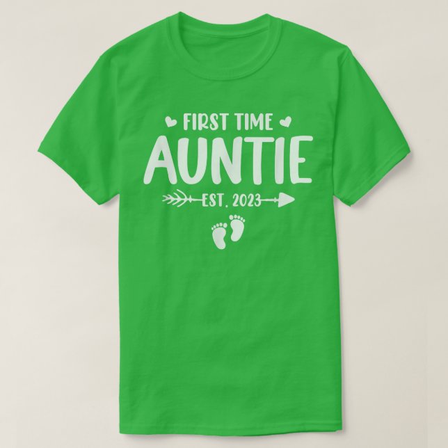 First Time Auntie Est 2023 Soon To Be Aunt Gender  T-Shirt (Design Front)