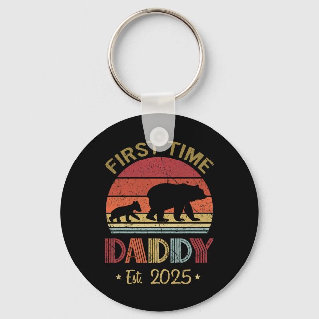 First Time Daddy New Dad Est 2025 Fathers Day Boy  Key Ring (Front)