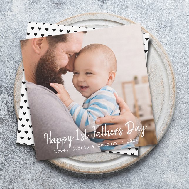First Time Father's Day Photo Heart Pattern Holiday Card (Creator Uploaded)