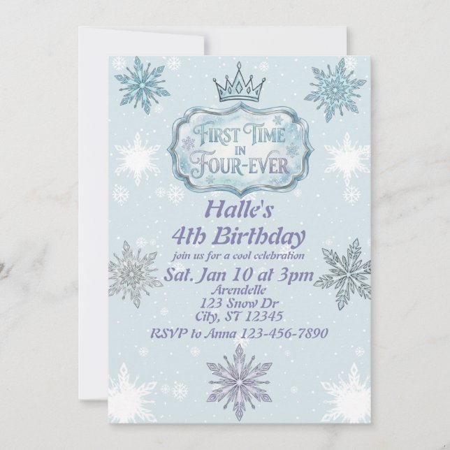 First Time Four-Ever Snowflake Birthday Invitation (Front)
