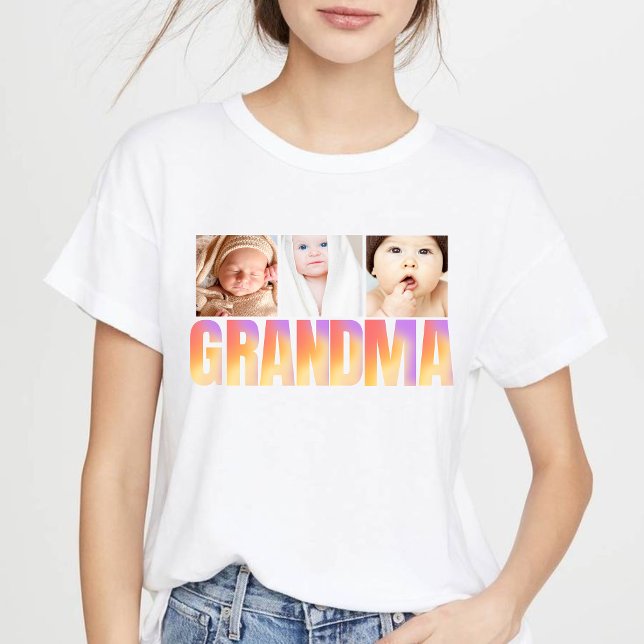 first time grandma custom 3photo collage Tri-Blend shirt (Creator Uploaded)