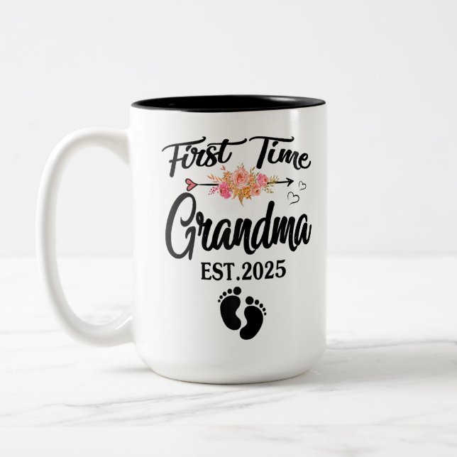 First time grandma est 2025 for new grandmother Two-Tone coffee mug (Left)