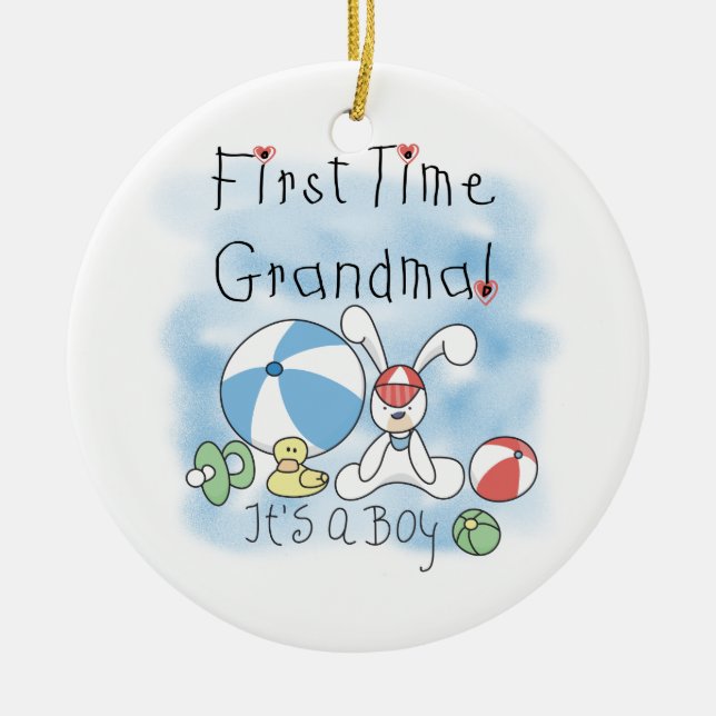 First Time Grandma of Boy Gifts Ceramic Tree Decoration (Front)
