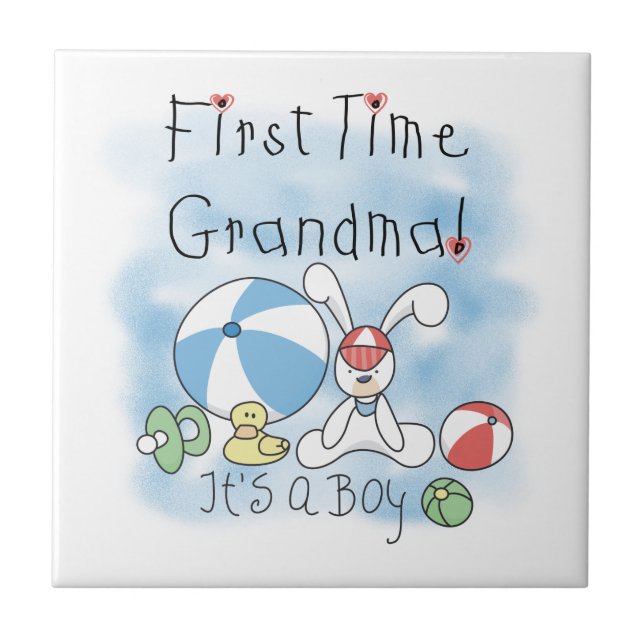 First Time Grandma of Boy Gifts Tile (Front)