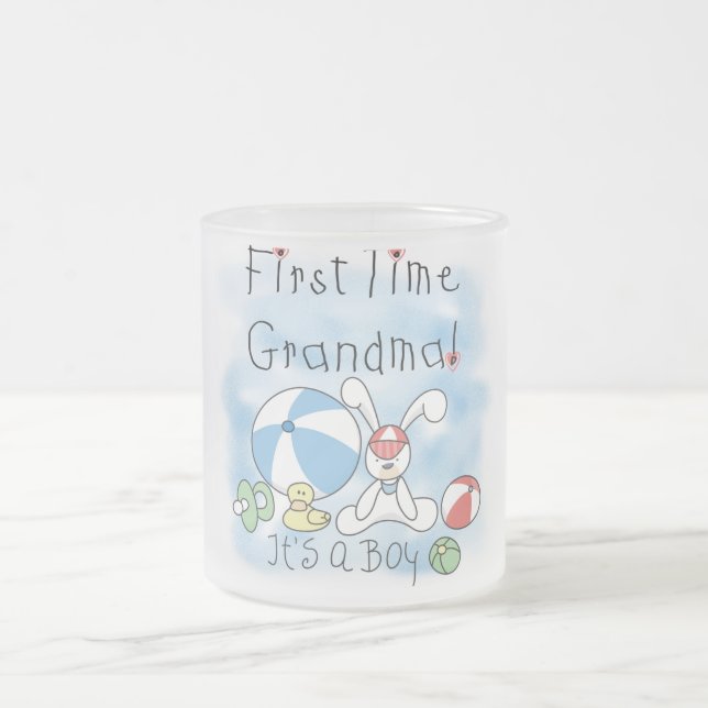 First Time Grandma of Boy Tshirts and Gifts Frosted Glass Coffee Mug (Center)