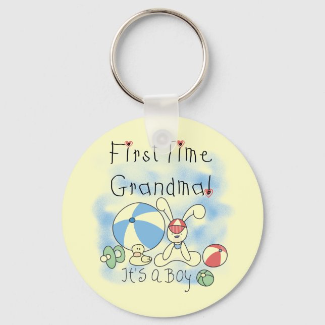 First Time Grandma of Boy Tshirts and Gifts Key Ring (Front)