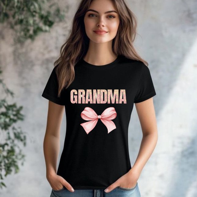 First Time Grandma Pink Ribbon Bow Nana T-Shirt (Creator Uploaded)