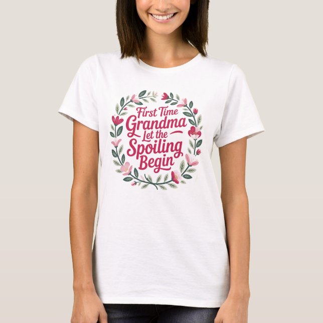 First Time Grandma Shirt – Cute Floral Wreath (Front)