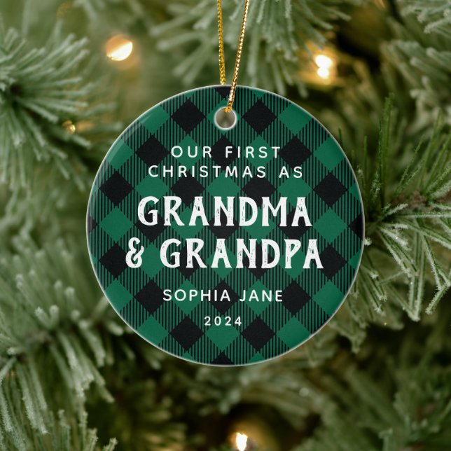 First Time Grandparents Christmas Rustic Plaid Ceramic Tree Decoration (Tree)