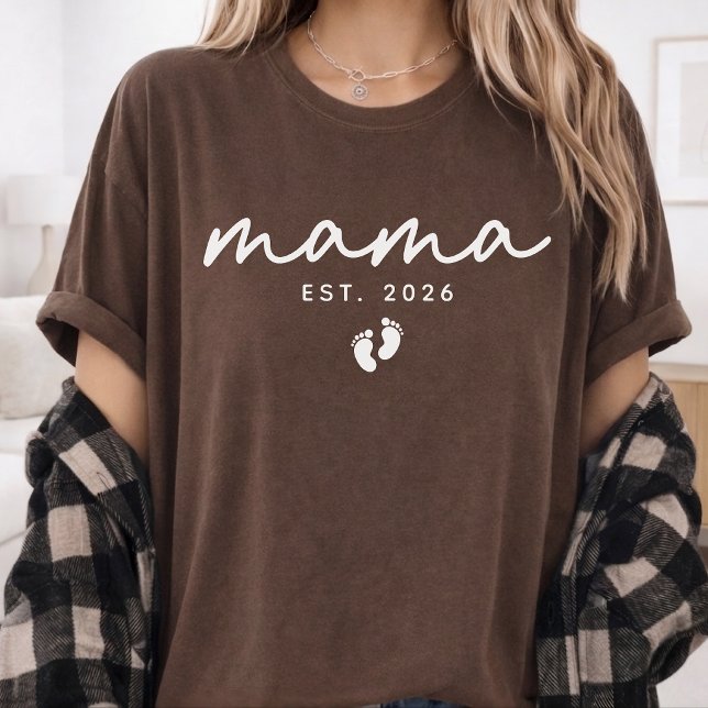 First Time Mum | Modern Script Personalised Mama T-Shirt (minimalist mama shirt gift, custom mama shirt gift, personalized motherhood shirt, new mom shirt)