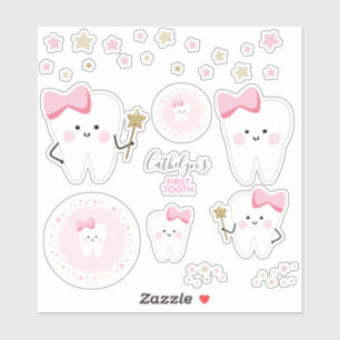 First Tooth Baby Girl Scrapbook or Party Stickers