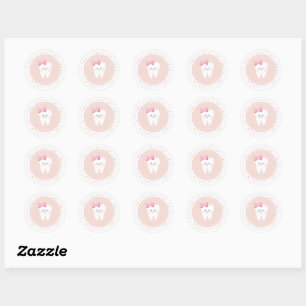 First Tooth party decoration. For baby girl Classic Round Sticker